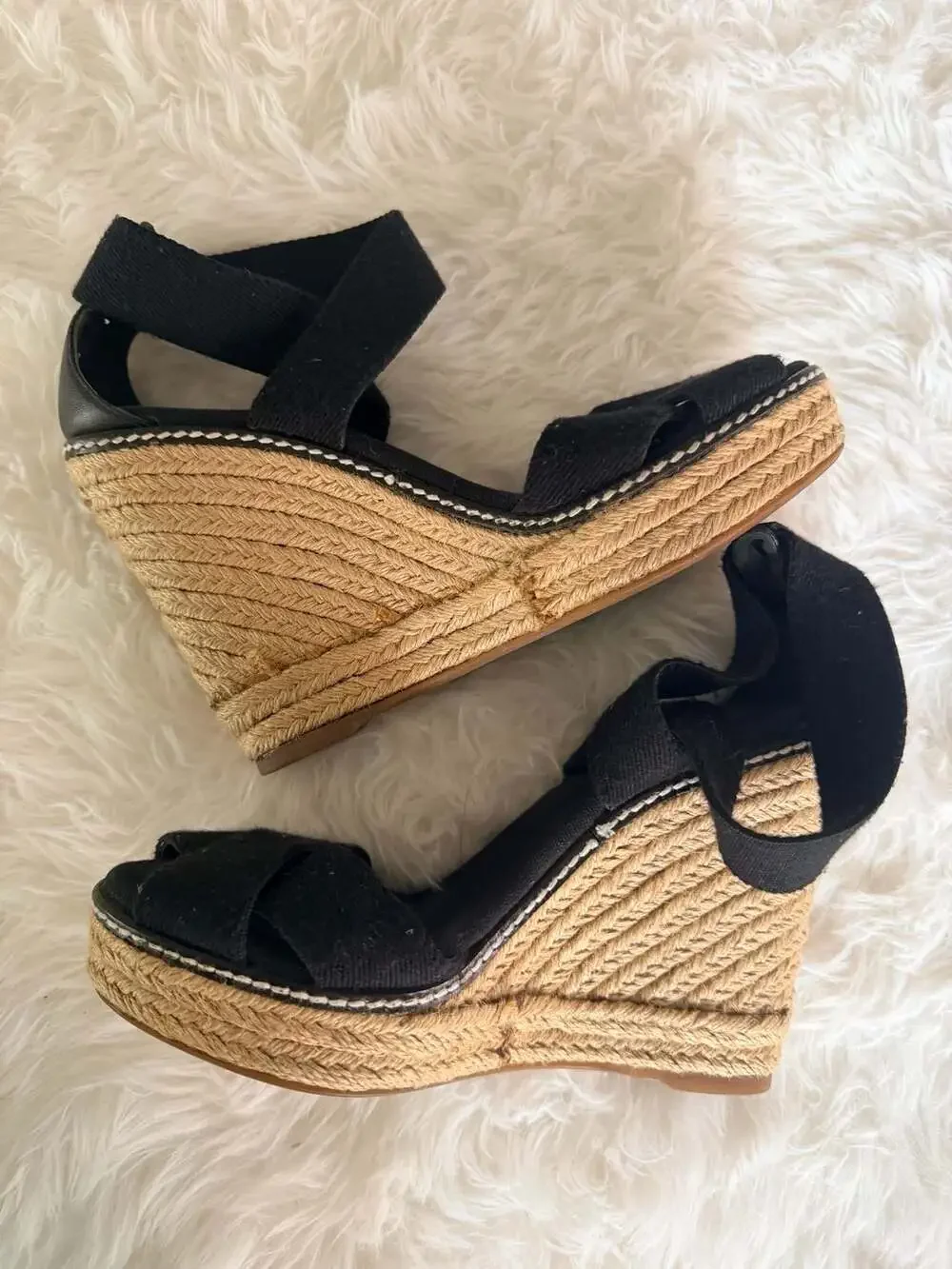 Tory Burch Adonis Elastic High Wedge Espadrilles in Black